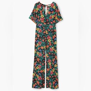 Mango Deep V Floral Long Jumpsuit (Size 6)